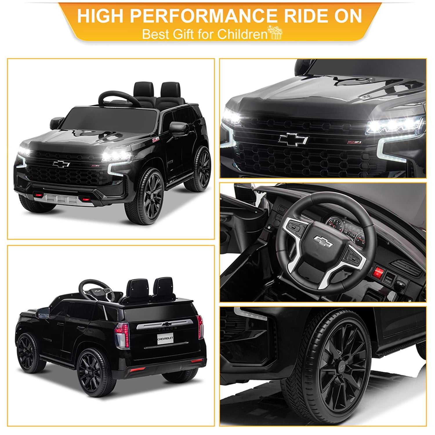 CIPACHO 12V Battry-Powered Kids Ride On Car with 2.4G Remote Control, Dual Drive Electric Ride, HL588 Chevrolet Tahoe SUV Gifts for Children Boys, Black CIPACHO 12V Battry-Powered Kids Ride On Car with 2.4G Remote Control, Dual Drive Electric Ride, HL588 Chevrolet Tahoe SUV Gifts for Children Boys, Black