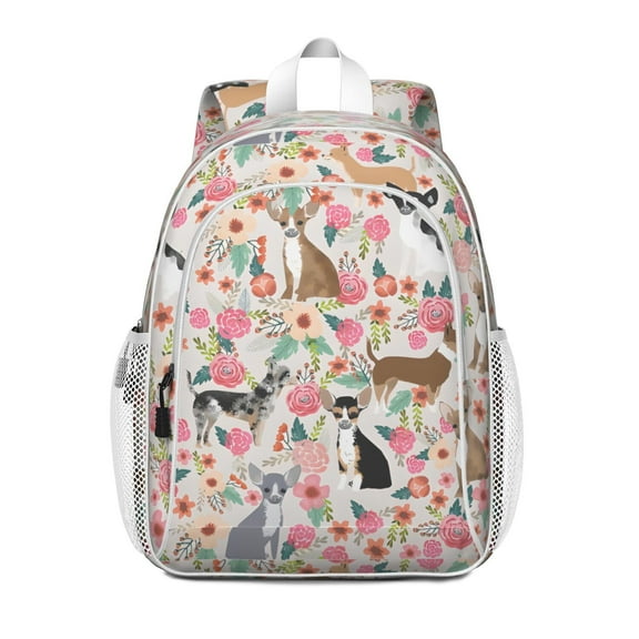 Chihuahua and Flower Florals Backpack for School,Cute School Bag,Schoolbag with Adjustable Shoulder Straps & Padded Back,15"x11.42"x5.5"