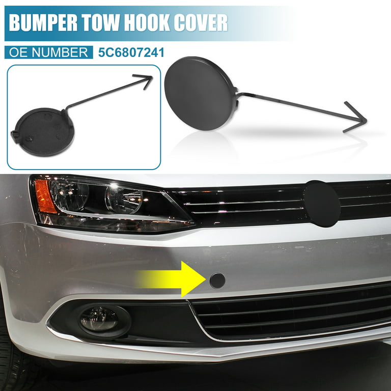Car Front Bumper Tow Hook Cover 5C6807241 for Volkswagen Jetta 2012-2014 Tow  Hook Eye Hole Cover Trailer Cap Black 