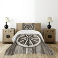 thumbnail image 4 of Ambesonne Wagon Wheel Quilted Bedspread Set 2 Pcs, Timber Wall, Twin Size, Dark Brown and White, 4 of 5
