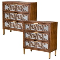 COZAYH 3-Drawer Modern Accent Dresser Mirror Front Storage Cabinet, Wood Finish, Set of 2