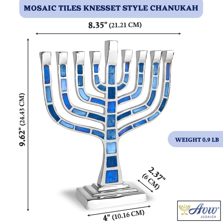 Blue Jeweled Aluminum Mosaic Menorah photo 3