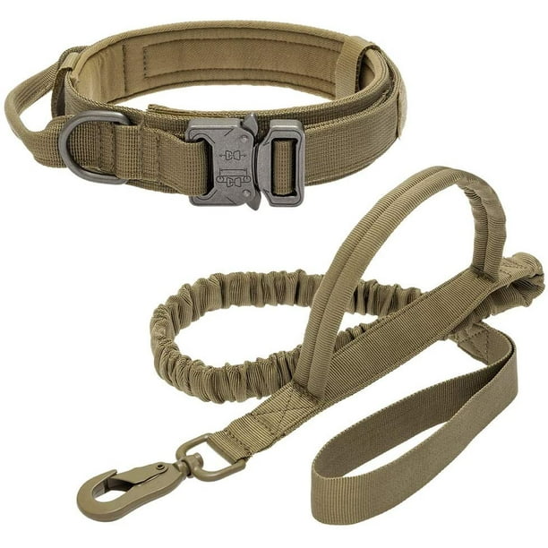 Collier tactique pour chien avec laisse élastique à double poignée, collier  de dressage militaire réglable en nylon pour chien avec poignée de contrôle  et boucle en métal pour chiens de taille moyenne