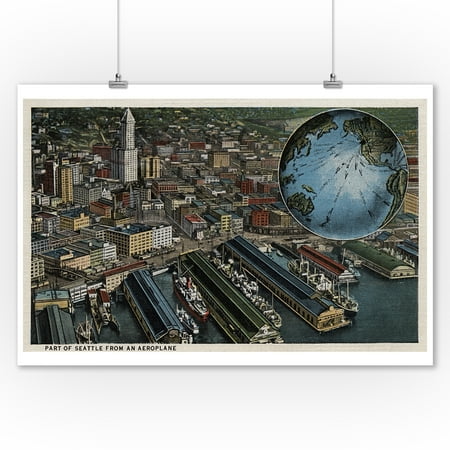 Seattle, Washington - Aerial of Seattle Downtown & Waterfront (9x12 Art Print, Wall Decor Travel