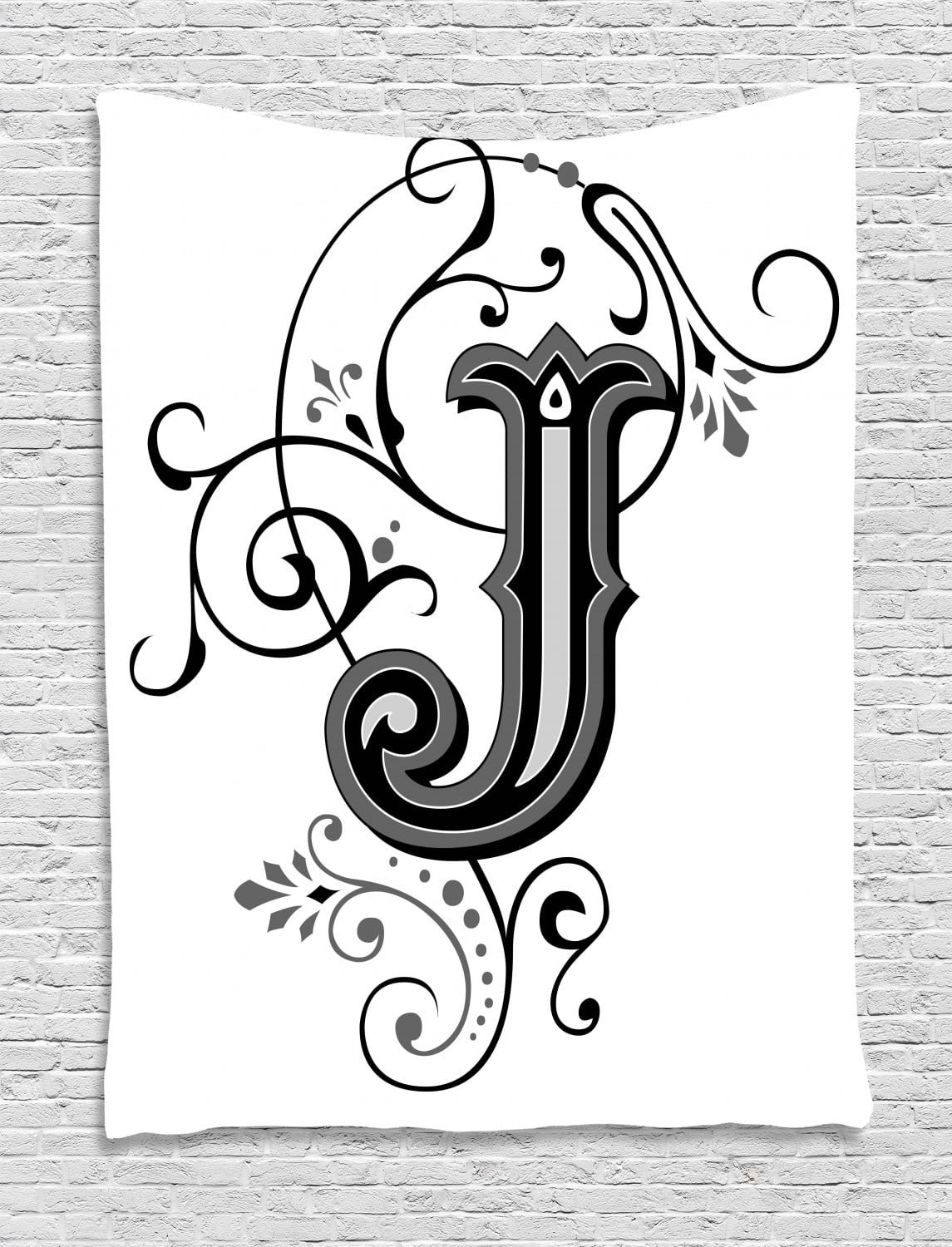 Letter J Tapestry, Shabby Chic Classic Written Medieval Initials J ...