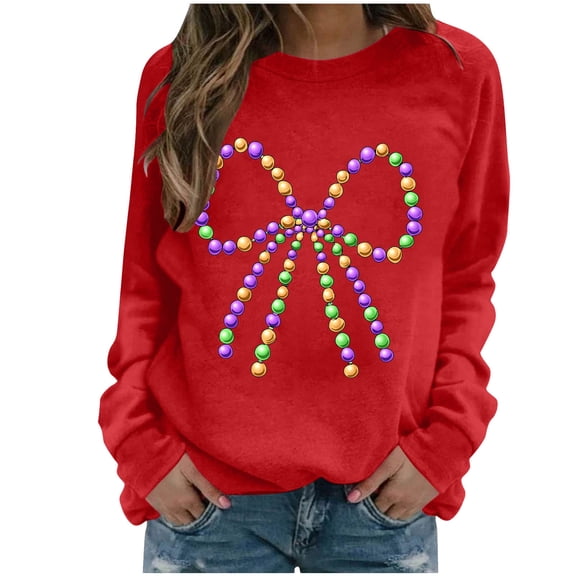 Craaazy Mardi Gras Clothing for Women Round Neck Long Sleeve Carnival Shirts Gifts