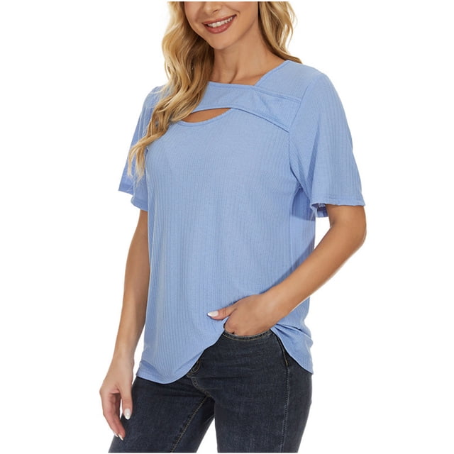 Pompotops Mode Femmes Été Décontracté Ample Manches Courtes Pull T-Shirt Blouse Unie