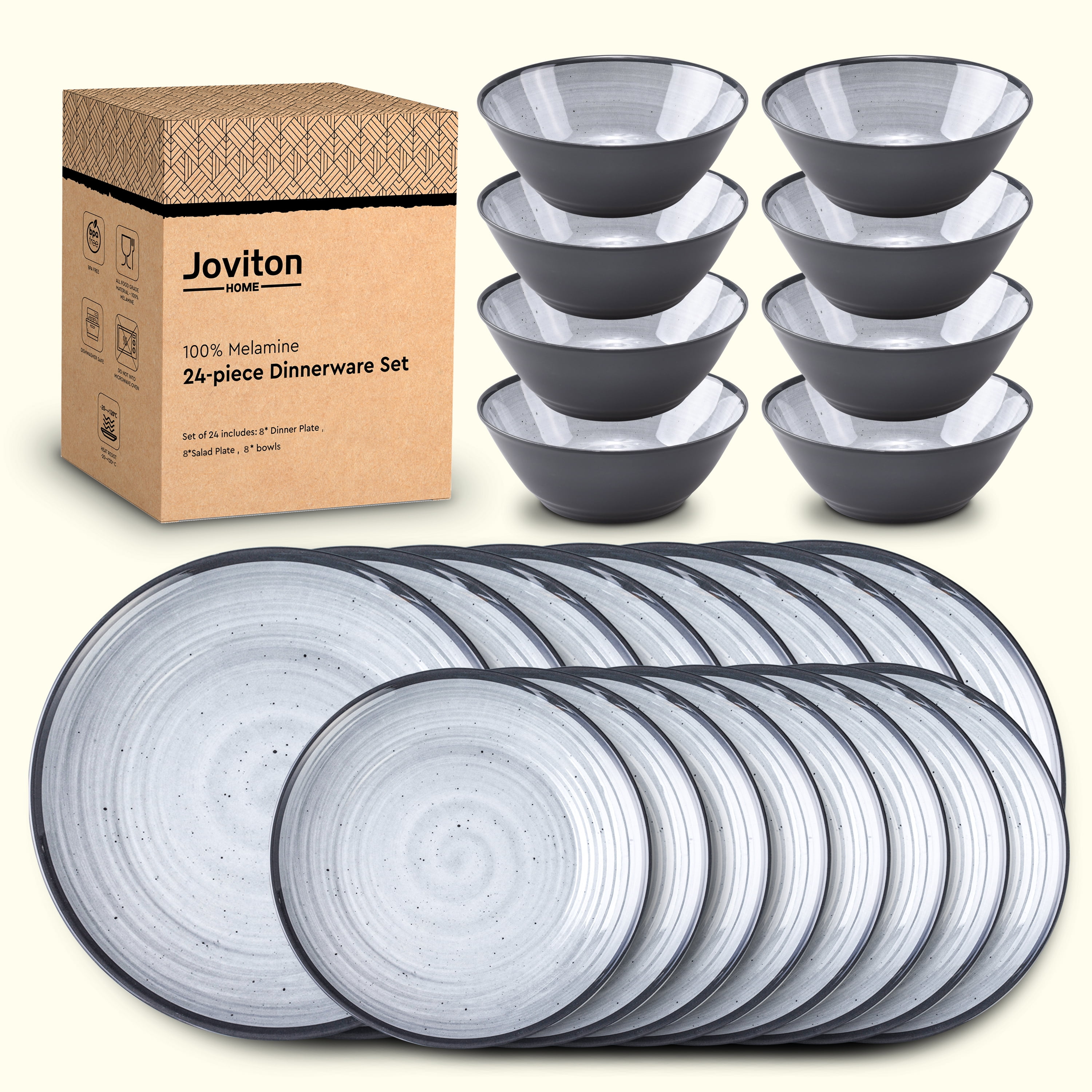 Joviton HOME Joviton 8-Piece Light gray Melamine Mixing Bowls with Lids Set,  Large Mixing Bowl for Kitchen, great Nesting Bowls for Space Sav