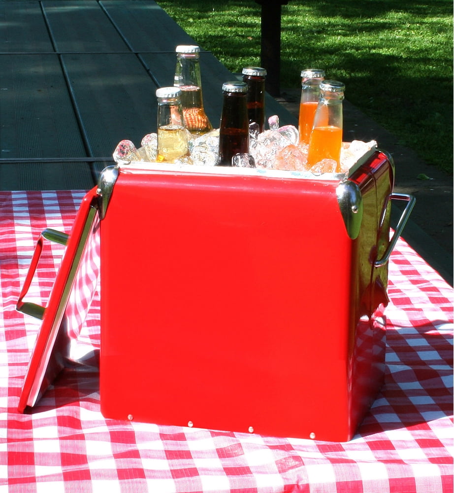 Offex Retro Style Small Ice Chest Picnic Cooler with Attached Bottle Opener