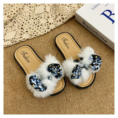 

Beach Sandals Non-slip Shower Bathroom Slippers Soft Summer Slide Sandals Black 29 Hairy Butterfly