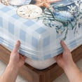 thumbnail image 3 of Twin Sze Fitted Sheet Set - Coastal Fall 2 Piece Bedding Sets 16" Deep Pocket Fitted Sheet with 1 Pillowcase, Thanksgiving Pumpkins Coral Blue Plaid Brushed Microfiber Hotel Luxury Bed Sheets, 3 of 9