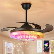 FINE MAKER 42" Bluetooth Crystal Fandeliers Remote Reverse Ceiling Fan with Light 6 Speed 7 Light Color LED Chandelier with Fan for Living Room Bedroom Crystal Finish