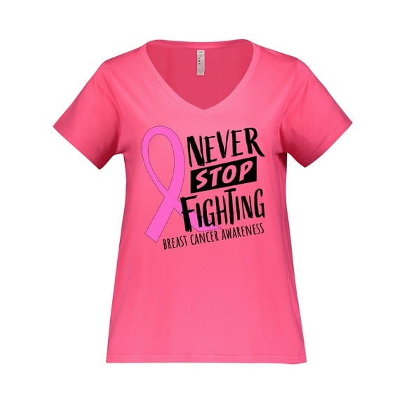 Inktastic Never Stop Fighting Breast Cancer Awareness Women's Plus Size V-Neck T-Shirt