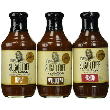 G Hughes Smokehouse Sugar Free BBQ Sauce 18oz Glass Bottle (Pack of 3) Select Flavor Below (Sampler Pack - 1 each of Hickory * Maple Brown &