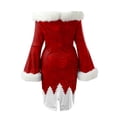 thumbnail image 5 of Lovskoo Christmas Bodycon Mini Dress for Women Fluffy Off Shoulder Flare Long Sleeve Snowflake Printed Dresses Festival Party Dress Red, 5 of 5