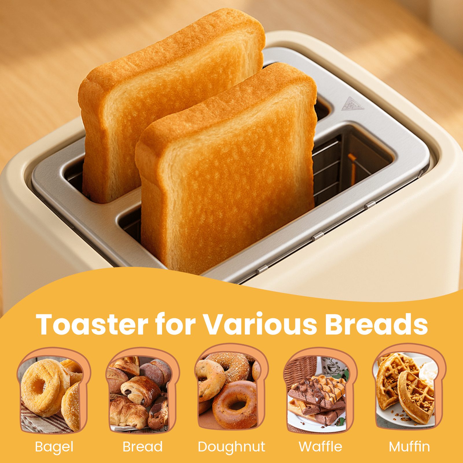 VAVSEA 2 Slice Toaster, 1000W Bread Toaster Machine with Extra Wide Slot, 6 Shade Settings and LED for Bagels, Waffles, Bread, Removable Crumb Tray, Breakfast Helper, Gifts for Christmas