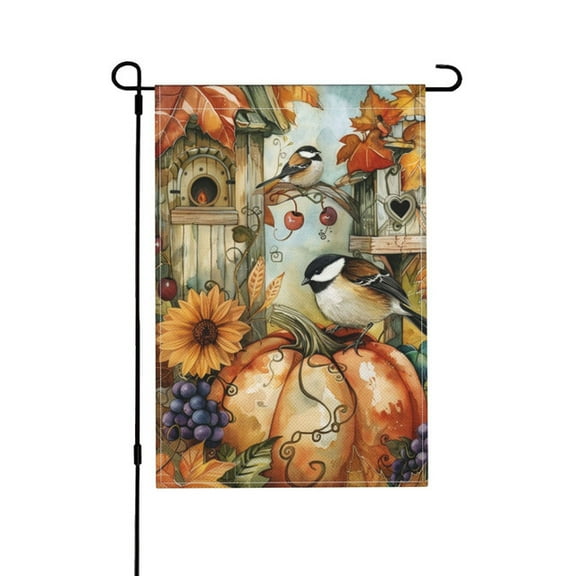 YladaFaie Rustic Pumpkins Fall Garden Flag Autumn Birds 12x18 Inch Double Sided,Fall Quote House Yard Flag Garden Yard Decorations, Seasonal Outdoor Flag