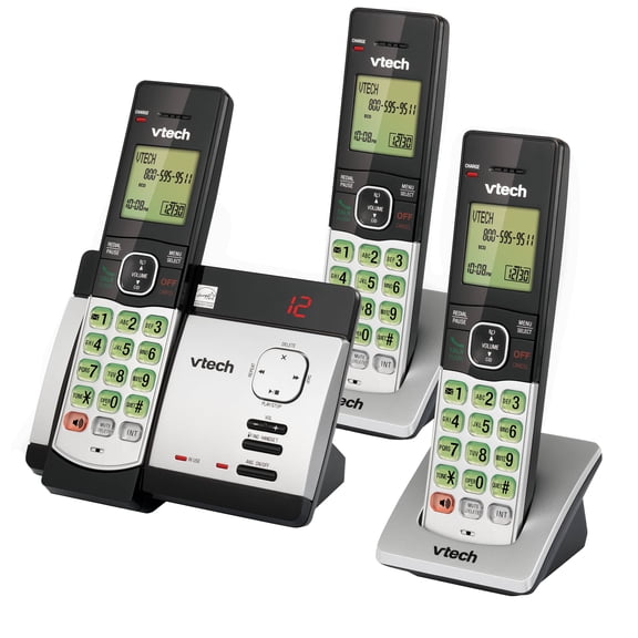 VTech 3-Handset DECT 6.0 Expandable Cordless Phone System for Landline, Answering System, Caller ID/Call Waiting, and Backlit Keypad/Display