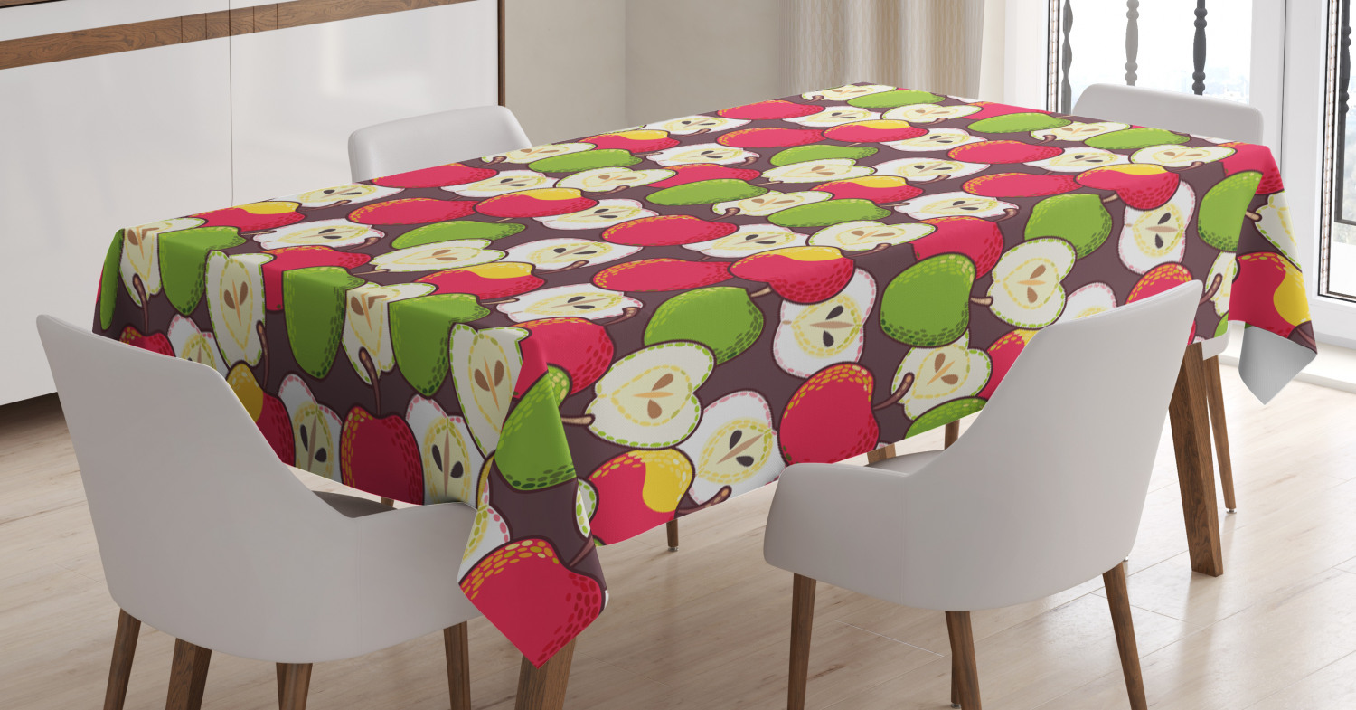 Apple Tablecloth, Abstract Red and Green Varieties of Winter Fruits