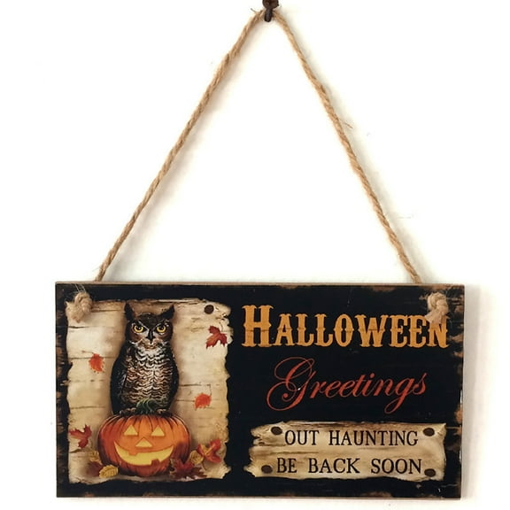 Nmdmisc Halloween Wooden Sign Plaque Door Wall Hanging Decorations,Halloween Theme Friendship Wooden Pendant Decoration Home Decoration Card (7.9*3.9in)