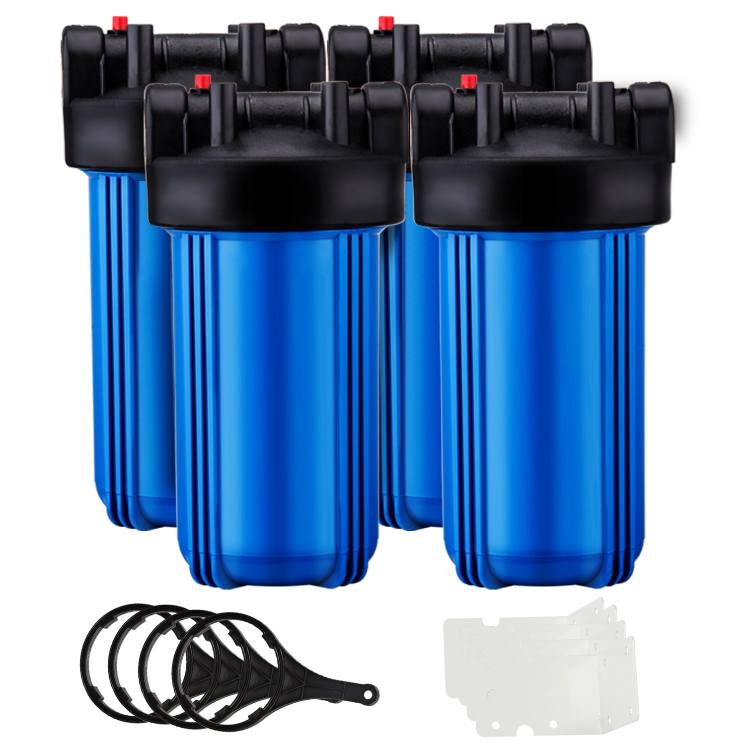 Geekpure 10-Inch Whole House Water Filter Housing 4.5"x10"1-Inch Outlet/Inlet with Wrench and Bracket-Blue Color (4)