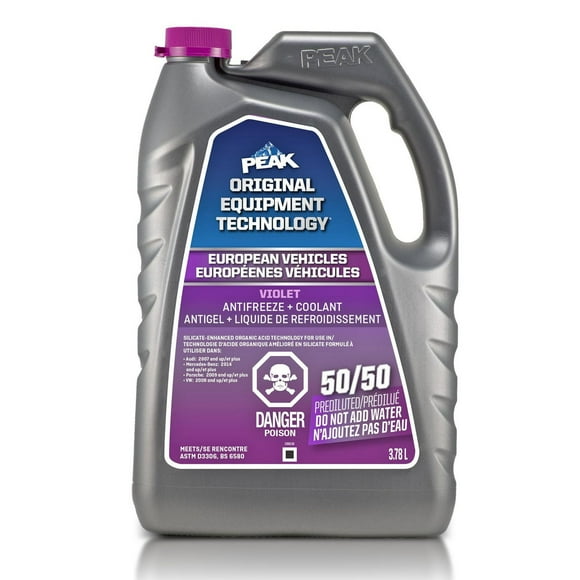 PEAK® OET Extended Life Violet 50/50 Pre-Diluted Antifreeze/Coolant for European Vehicles, 3.78 Liters, PEAK OET AFC 50/50 Euro Violet
