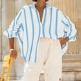 thumbnail image 2 of Lenpel Women's Oversized Button down Shirts Long Sleeve Collared Curved Hem Pleated Striped Tunic Tops Loose Casual Blouses(White,X-Large), 2 of 7