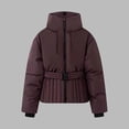 thumbnail image 2 of vdgthytj Puffer Jacket Womens Stand Collar Full Zip Long Sleeve Waist Belted Winter Warm Casual Outdoor Outerwear(Small,Purple), 2 of 5