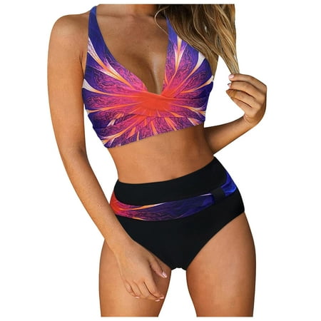 gdxvjhbj Womens Bathing Suits Women Two Piece Vintage Swimsuit Retro Halter Ruched High Waist Bikini with Bottom (Hot Pink XXXXXL)