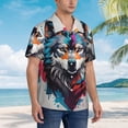 thumbnail image 3 of Balery Tie-Dye Wolf Head Camisas hawaianas de manga corta para hombre, camisas playeras de corte holgado, camisas de vacaciones con botones,X-Large, 3 of 7