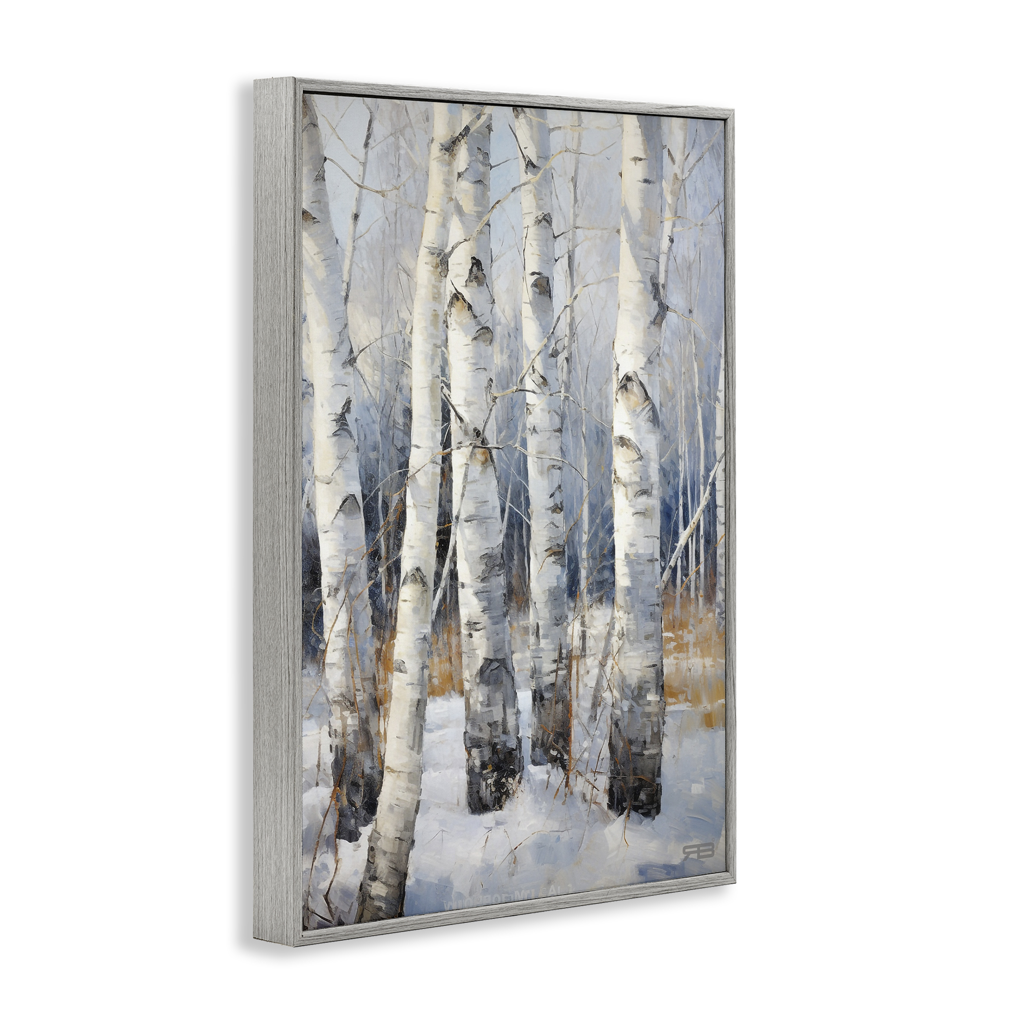 Stupell Industries Snowy Birch Forest Landscape Painting Gray Framed Art Print Wall Art, 12 x 18