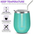 thumbnail image 4 of Vacuum Insulated Stemless Wine Glass - THILY Stainless Steel 12 oz Cute Travel Tumbler Cup with Spill Proof Lid and Reusable Straw, Keep Drinks Cold or Hot, Glitter Teal, 4 of 5