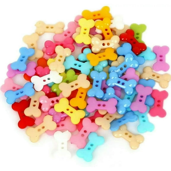 U8MO 50 Dog Bone Buttons Colorful Jewelry Making Sewing Supplies Assorted Lot 15mm