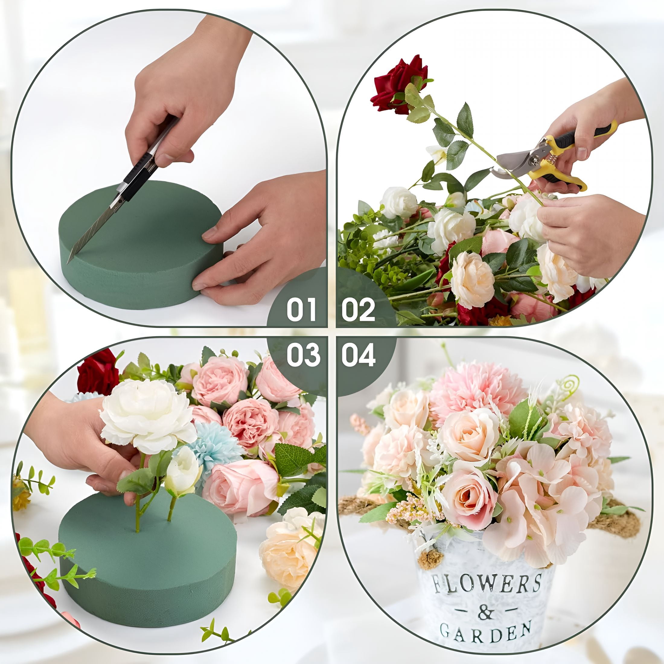 XIBUFE 6 Packs 6"Round Floral Foam Blocks,Wet&Dry Green Foam for Fresh and Artificial Flowers,Flower Foam for Wedding,Birthdays,Party,Home Decorations