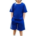 thumbnail image 2 of Tdoqot Boys Waffle Knit Outfit Sets- Short Sleeve Casual Summer Fashion Kids Ribbed T Shirts and Shorts Blue Size 12, 2 of 8
