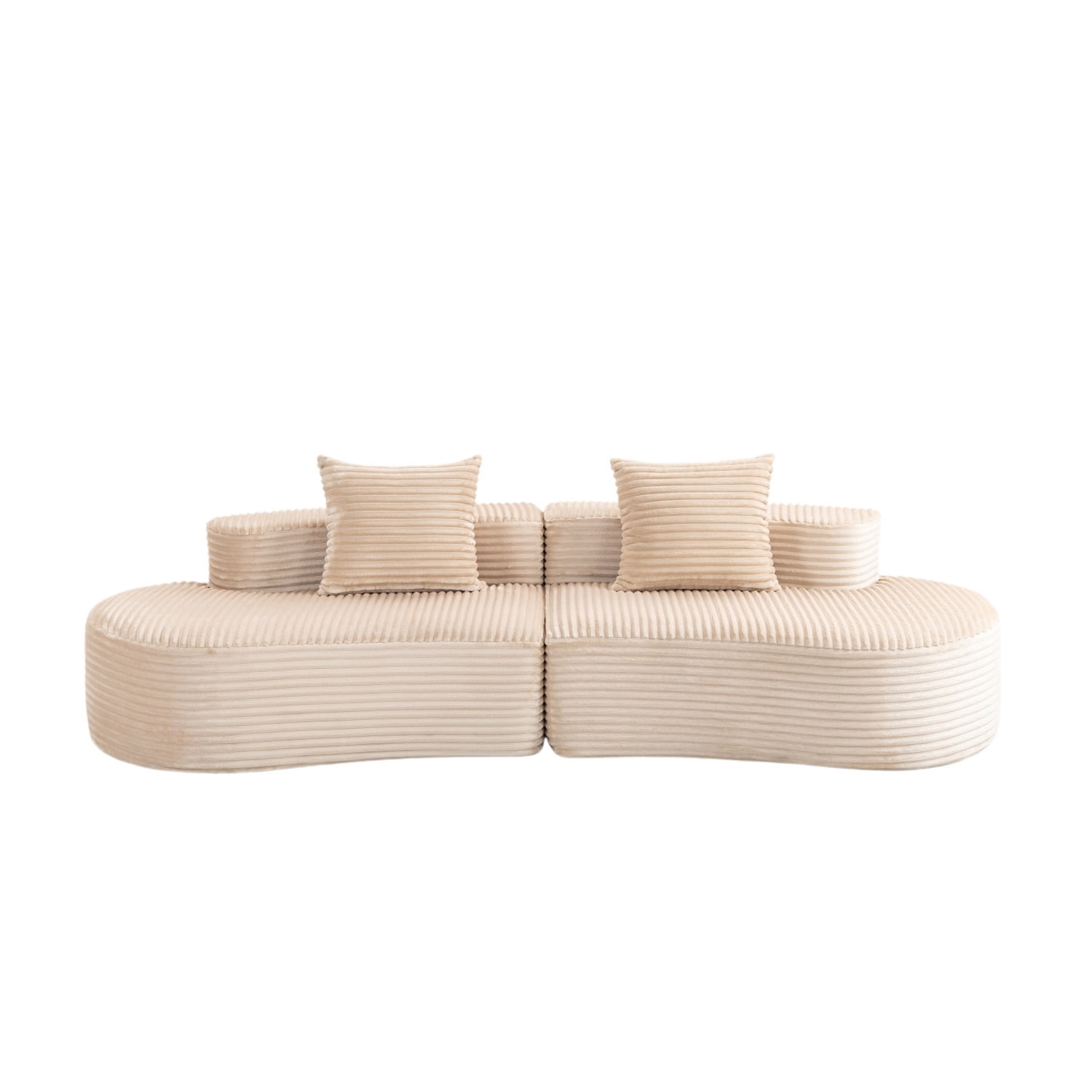 Hommoo 110" Full Curved Compressed Sofa, Corduroy 2-Seater Cloud Couch Upholstered Sofa with 2 Lumbar Pillows, for Living Room & Bedroom, Beige