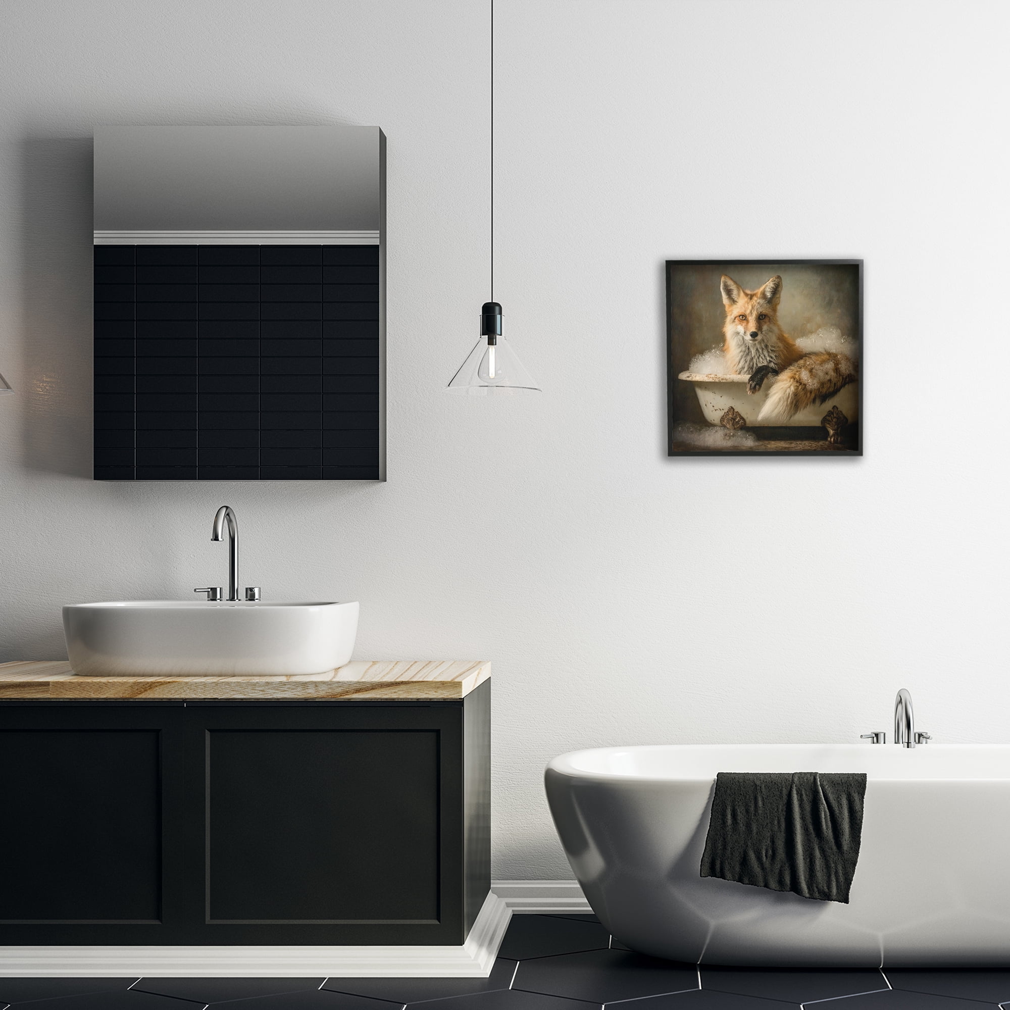 Stupell Industries Red Fox Bubble Bath Black Framed Giclee Art, design by Tina LeCour