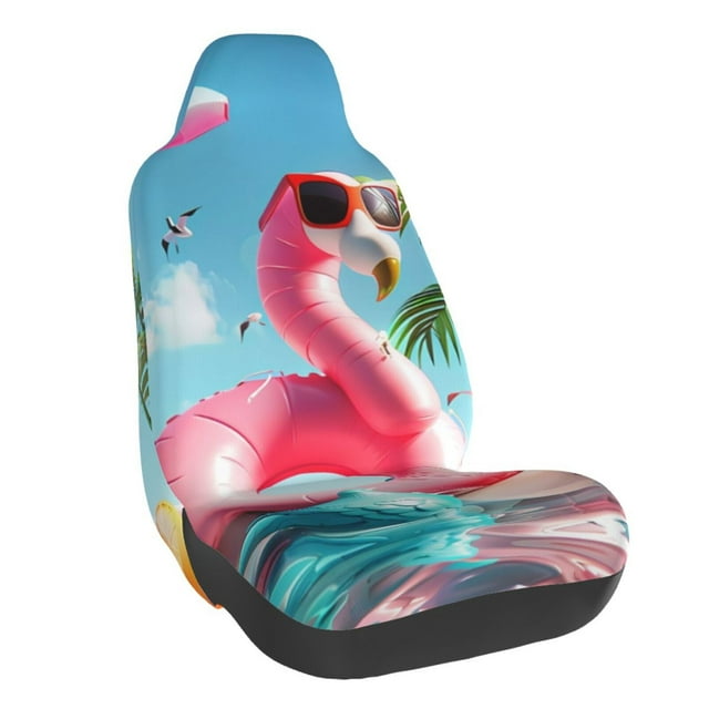 Wukai Tropical Flamingo Pool Float Full Set Car Seat Covers with Soft Padding Universal Auto Front Seats Protector and Cushion Mat