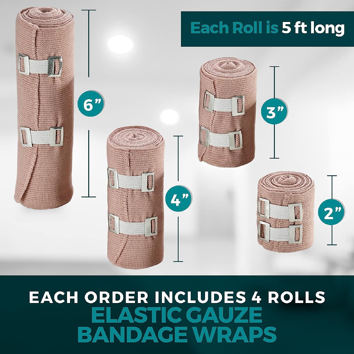 MEDca Elastic Compression Bandages Wrap with 4 Extra Hooks Athletic -4 Pack