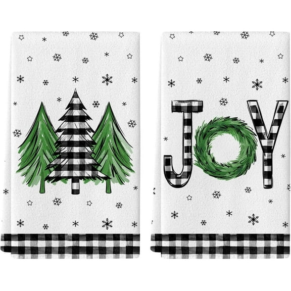 Merry Christmas Hand Towels Set of 2,Xmas Tree Joy Snowflake Checkered Bath Hand Towels for Bathroom Decorative Winter Soft Absorbent Face Towels for Bathroom Home Hotel Gym Spa Yoga Kitchen 18"x26"