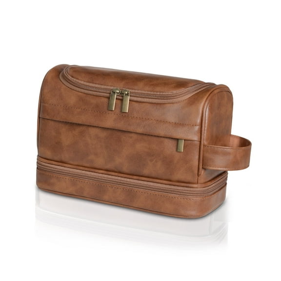 Toiletry Bag for Men, Large Leather Travel Pouch Bag with Hanging hook,Travel Essentials Dopp kit, Men's Shaving Grooming Kit,Gifts for Father, Dad, Boyfriend, Grandpa, Shaving Kit