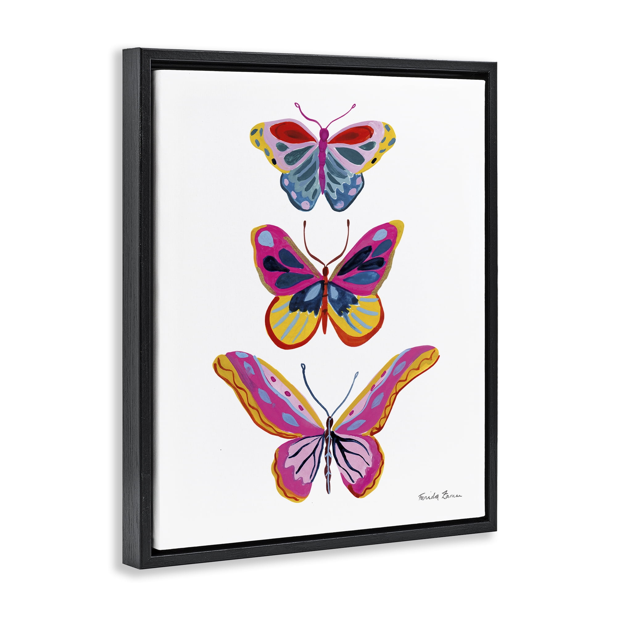Stupell Industries Small to Large Butterflies Insects Painting Black Floater Framed Canvas Art Print Wall Art, 17 x 21