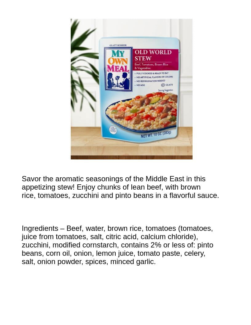 My Own Meals, Old World Stew, Kosher, Shelf Stable 10 OZ, Pack 6