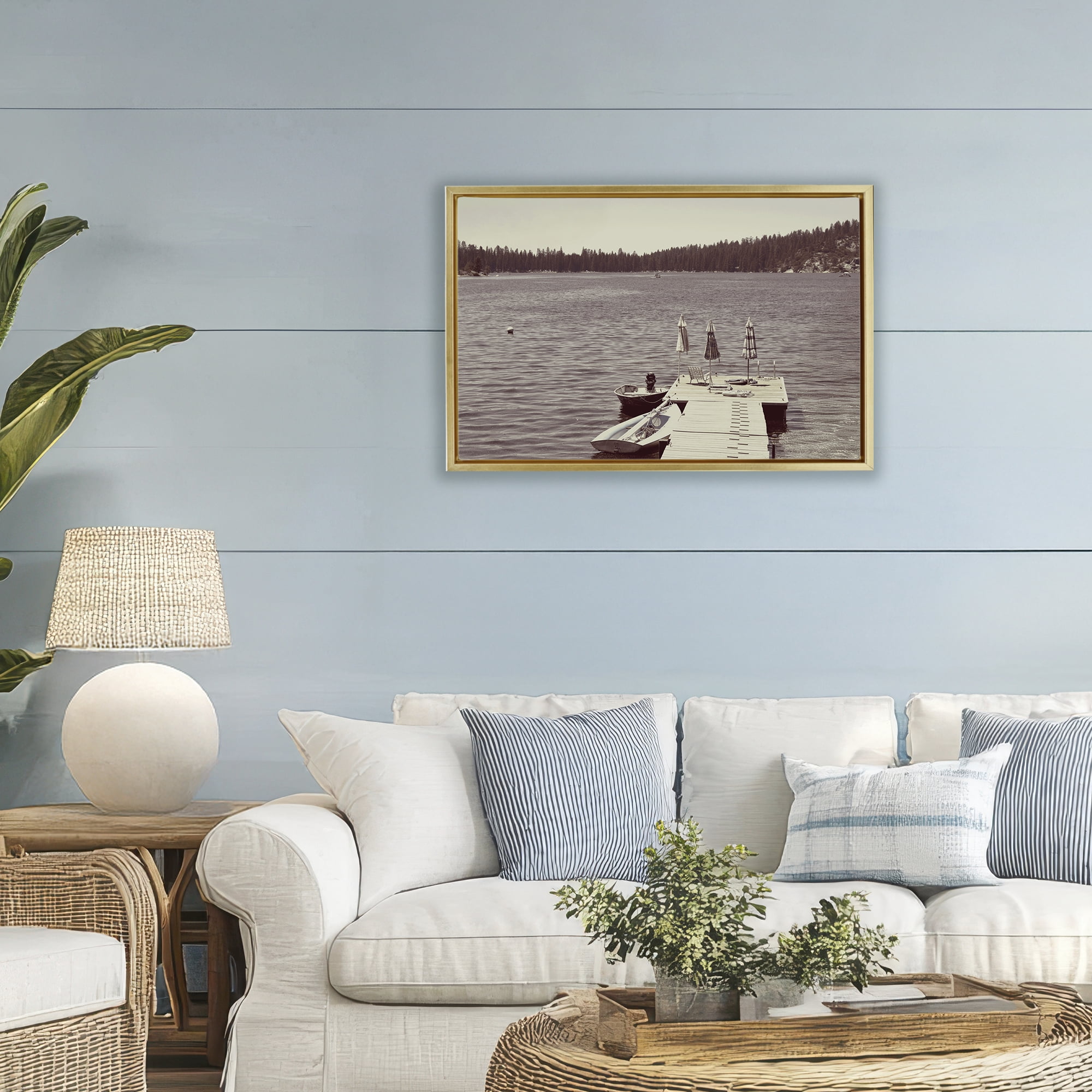 Stupell Industries Vintage Lake Life Dock Gold Framed Floater Canvas Wall Art, design by Gemma Bardot