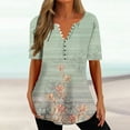 thumbnail image 2 of Penkiiy Tunique Florale pour Femmes Blouse Décontractée Col en V Manches Courtes Boutons T-Shirts 2TG Vert Menthe, 2 of 5