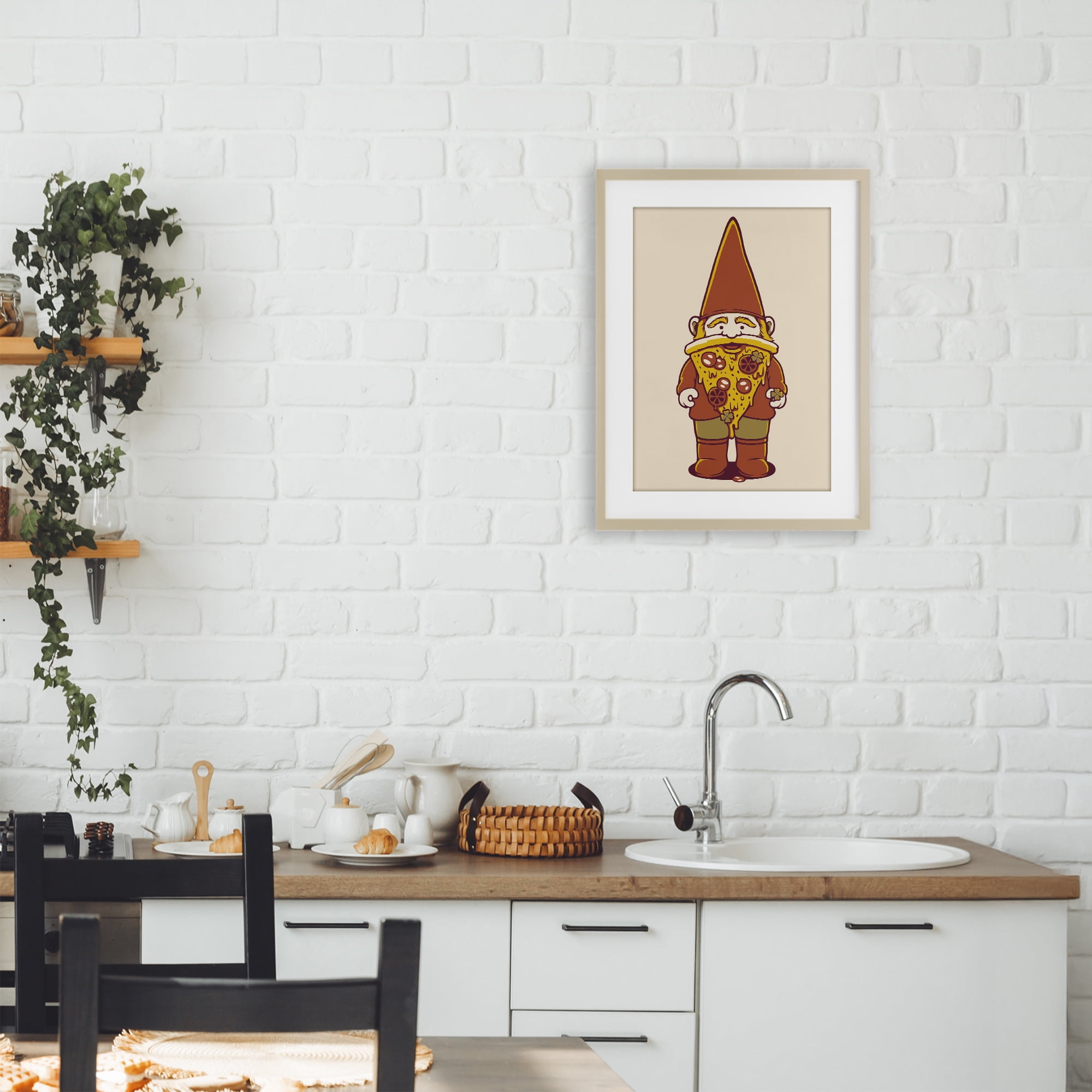 Stupell Industries Happy Pizza Gnome Birch Framed Print Under Glass, design by Tobe Fonseca