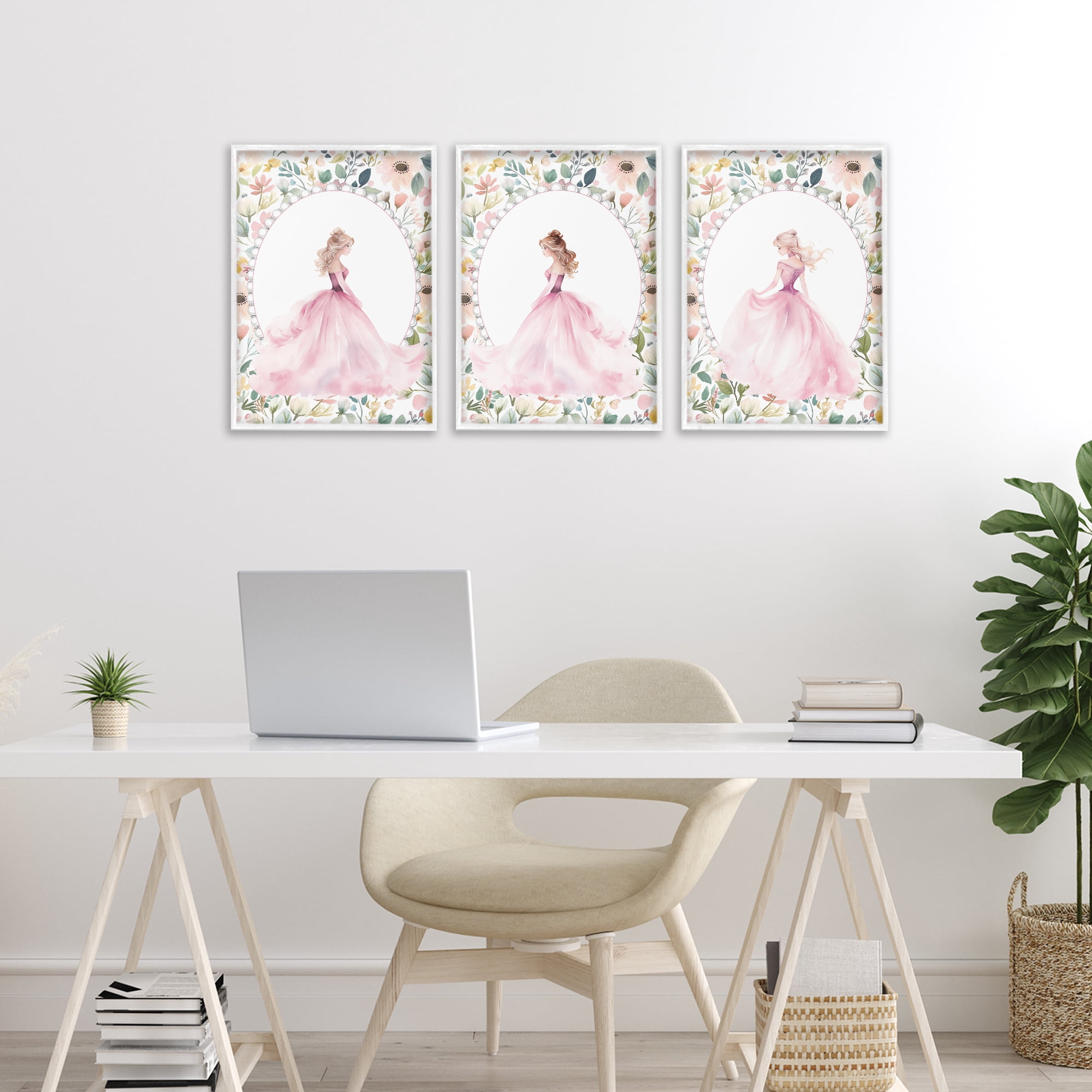 Stupell Industries Bordered Princess Love 3 Piece White Framed Giclee Art Set, design by Christine Simpson Art