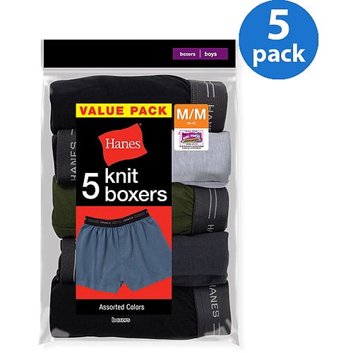 Hanes - Boys Exposed Waistband Tagless Knit Boxer, 5 Pack - Walmart.com ...