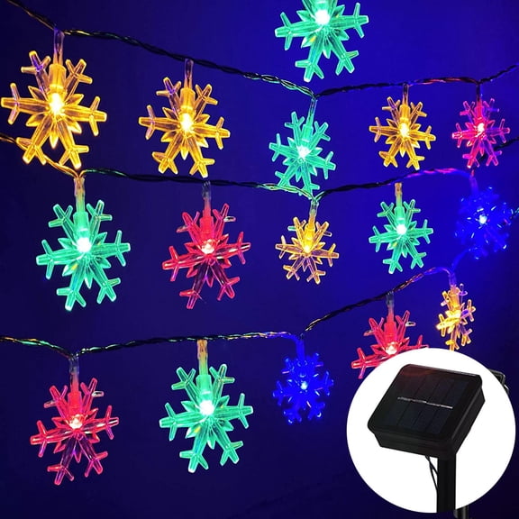Chirstmas Snowflake String Lights 50 LED Holiday Fairy Lights Solar Powered, 8 Lighting Modes for Garden Holiday Party Wedding Christmas Tree Decoration