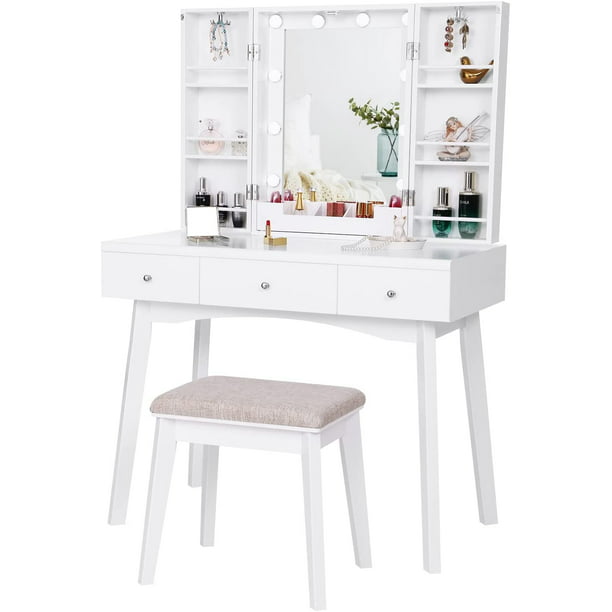 BEWISHOME Vanity Desk with Lighted Mirror, Makeup Vanity with Lights ...